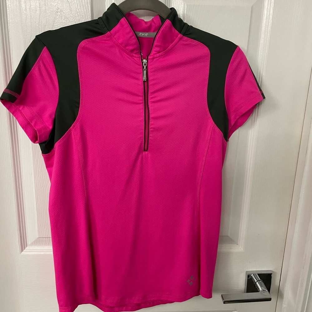 JoFit ladies Golf Shirt, pink/olive green, size small